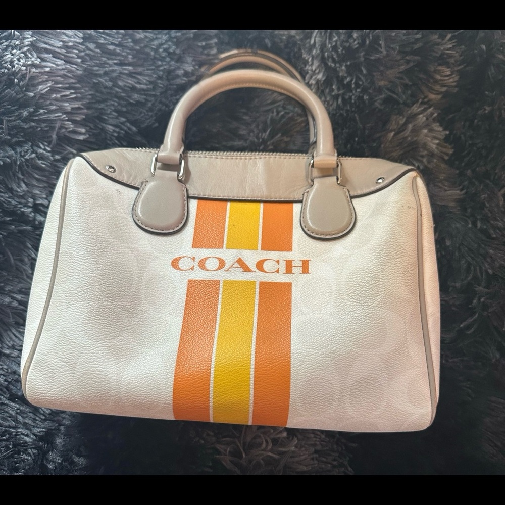 Coach Varsity Stripe Bennett White and Orange Women's Mini Satchel Bag